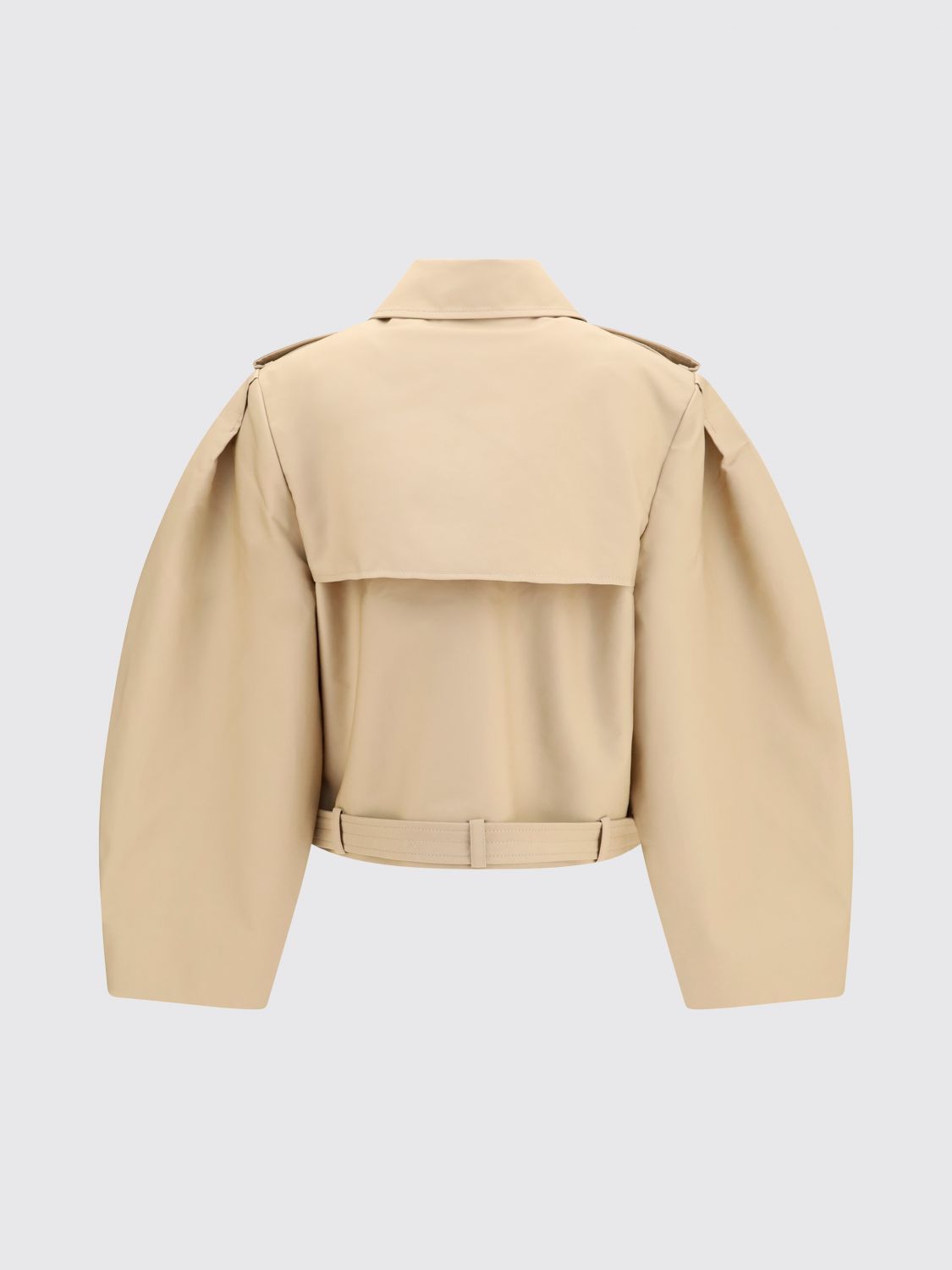 Cropped Double-Breasted Cotton Trench Coat with Balloon Sleeves