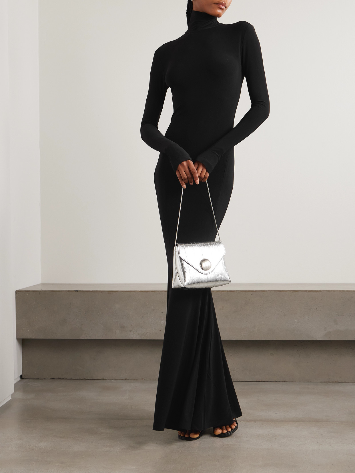 Stretch-jersey Turtleneck Gown - Black