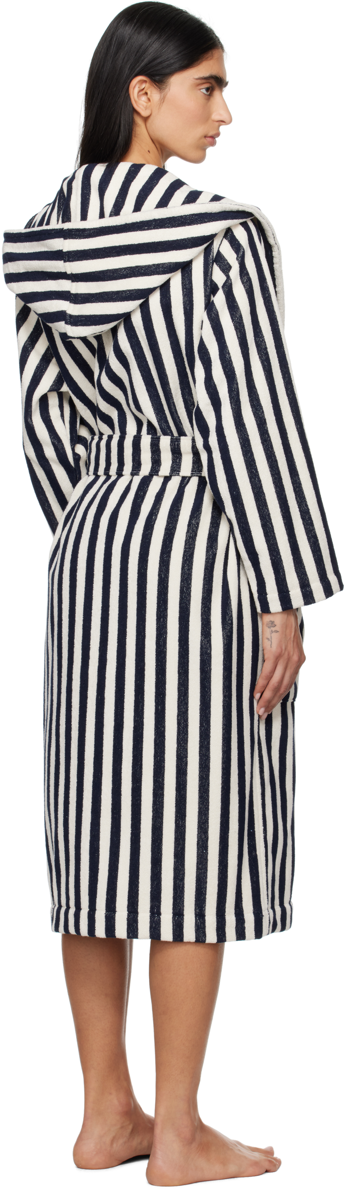 Tekla Black & White Terry Hooded Bathrobe