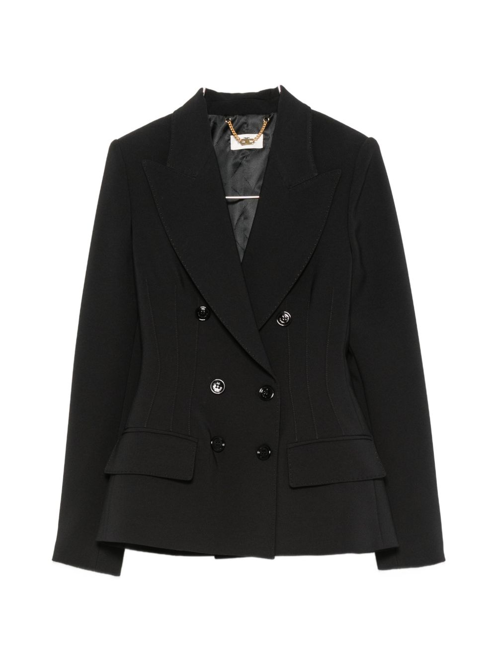 Double-Breasted Peaked Lapel Blazer — Black