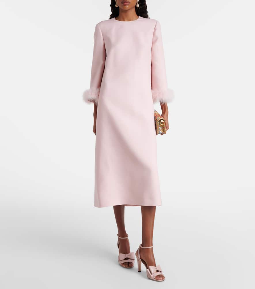 Crepe Couture feather-trimmed midi dress