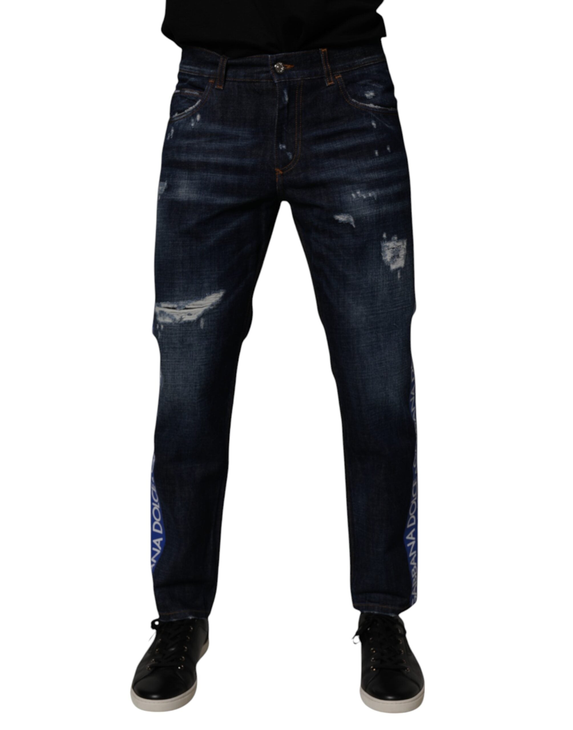 Distressed Skinny Denim Jeans — Navy