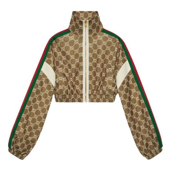 (WMNS) Interlocking G Zipper Jacket 'Olive Green Ivory'