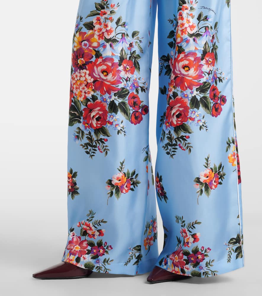 Floral silk wide-leg pants