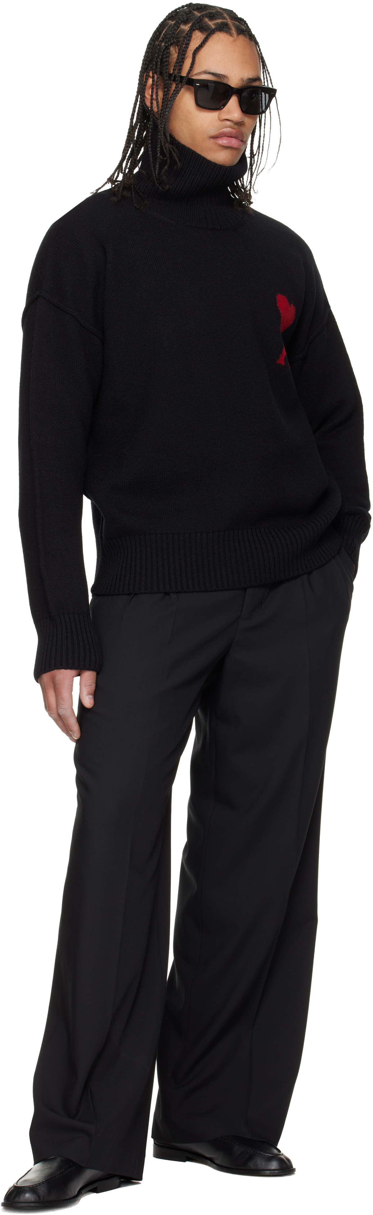 Black New Wool Low Waist Wide Trousers