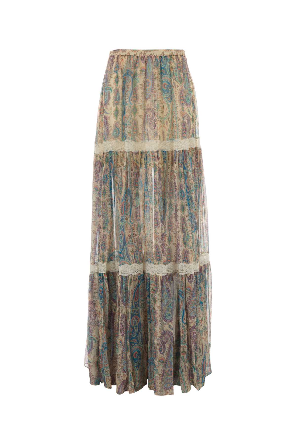Paisley Silk Tiered Skirt — Multicolor