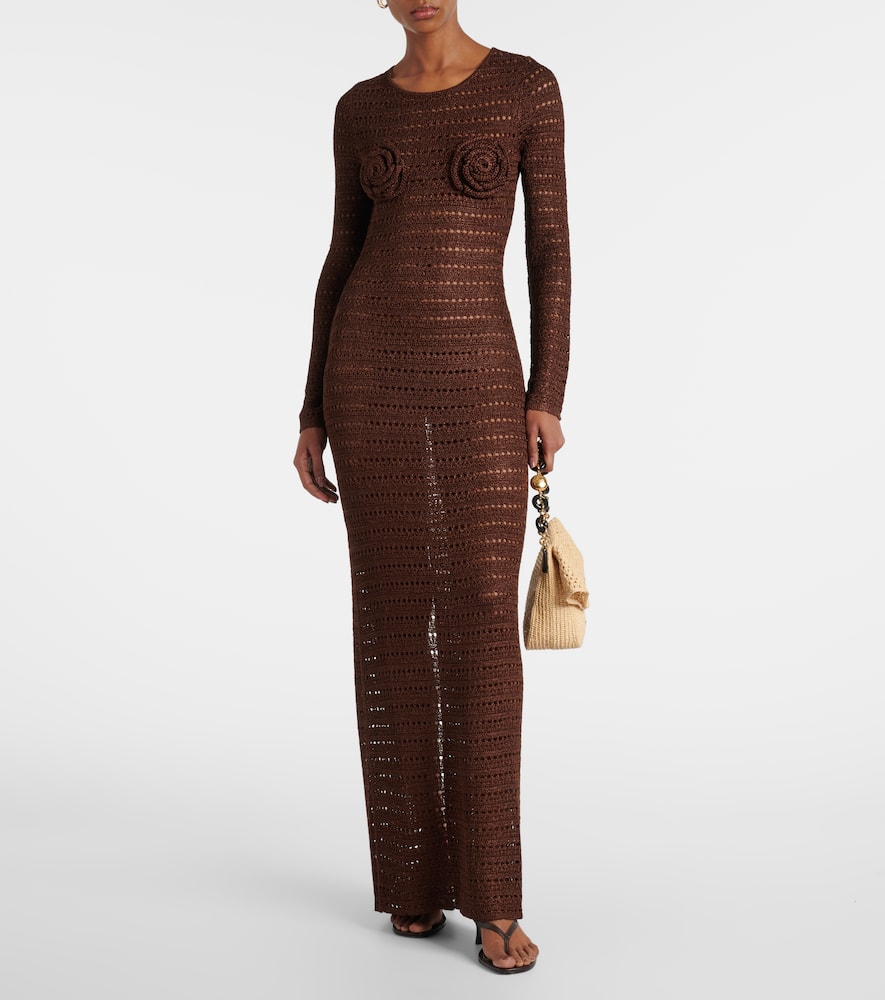 Floral-appliqué crochet maxi dress