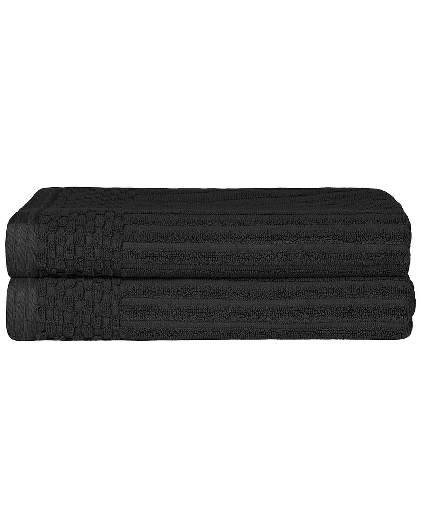 Cotton Highly Absorbent Solid And Checkered Border Bath Towel Set