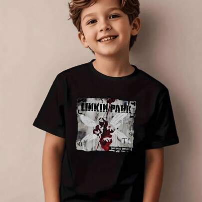 1 Pcs Boys Casual T-Shirt 100% Cotton Rock Band Themed Pattern Digital Printed Tee