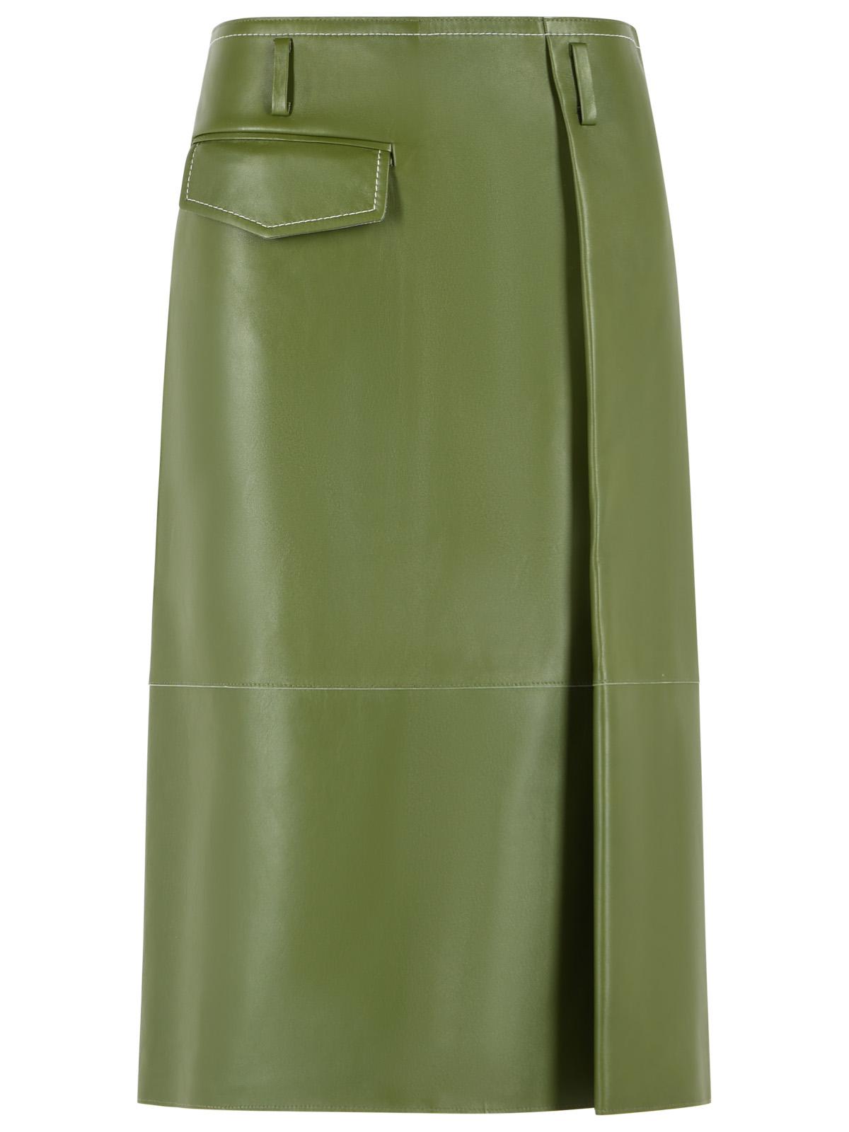 Midi Skirt In Green Nappa Leather With Asymmetric Pocket