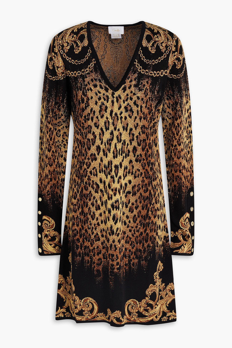 Camilla - Embellished metallic jacquard-knit mini dress - Animal print - M