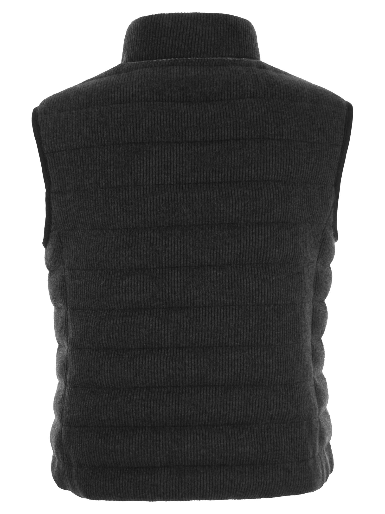 English Rib Cashmere Knit Sleeveless Down Jacket With Monile