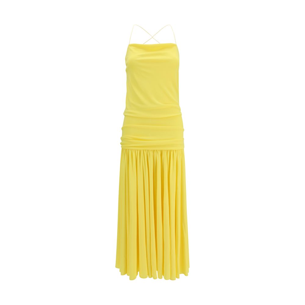 Pleated Viscose Dress — Yellow