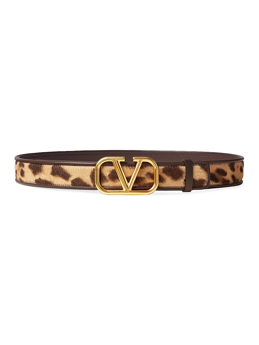 Women's Vlogo Signature Calfskin Belt With Pony Animalier Effect 30 MM - Animal Print