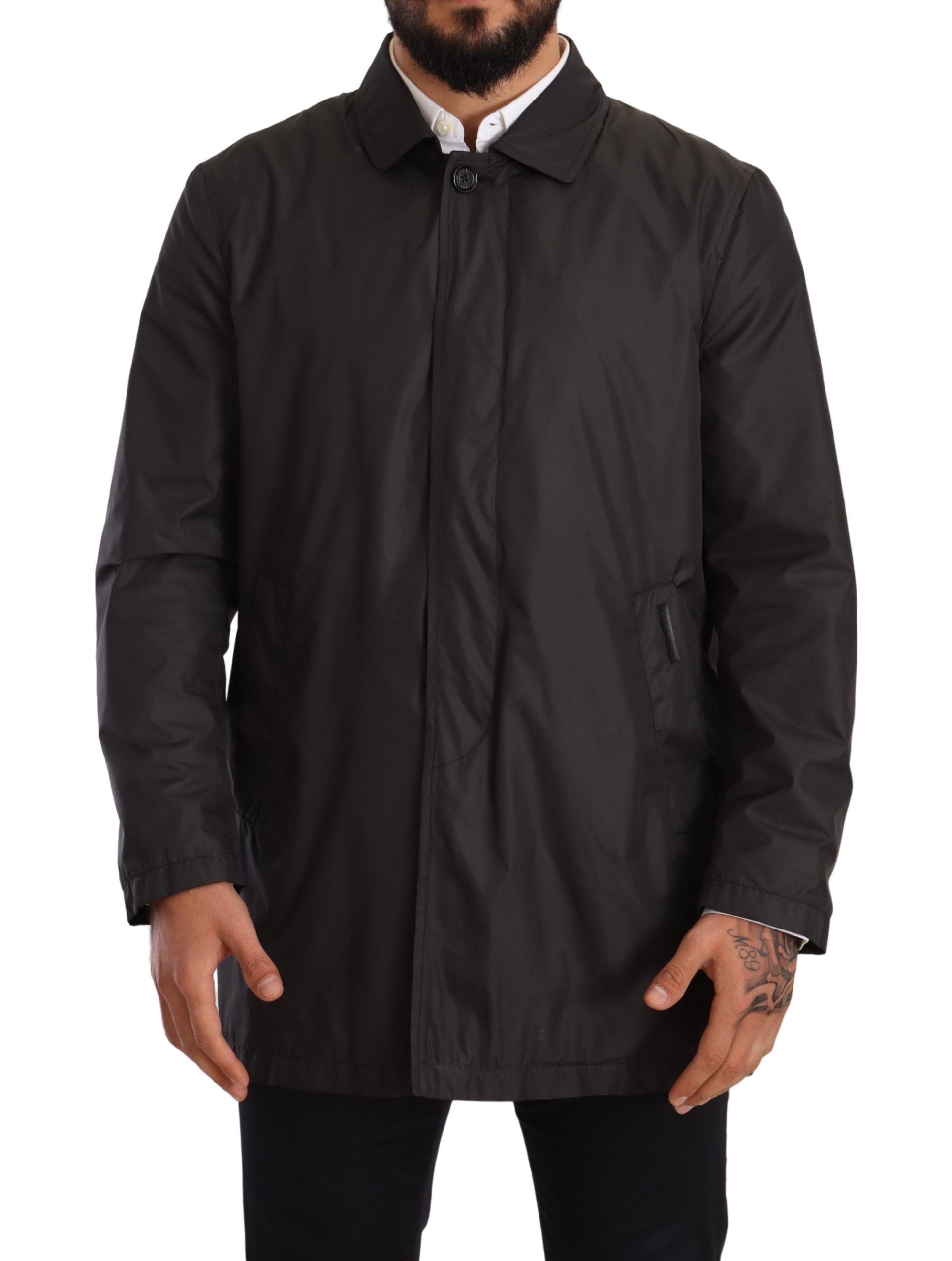 Polyester Trench Coat — Black