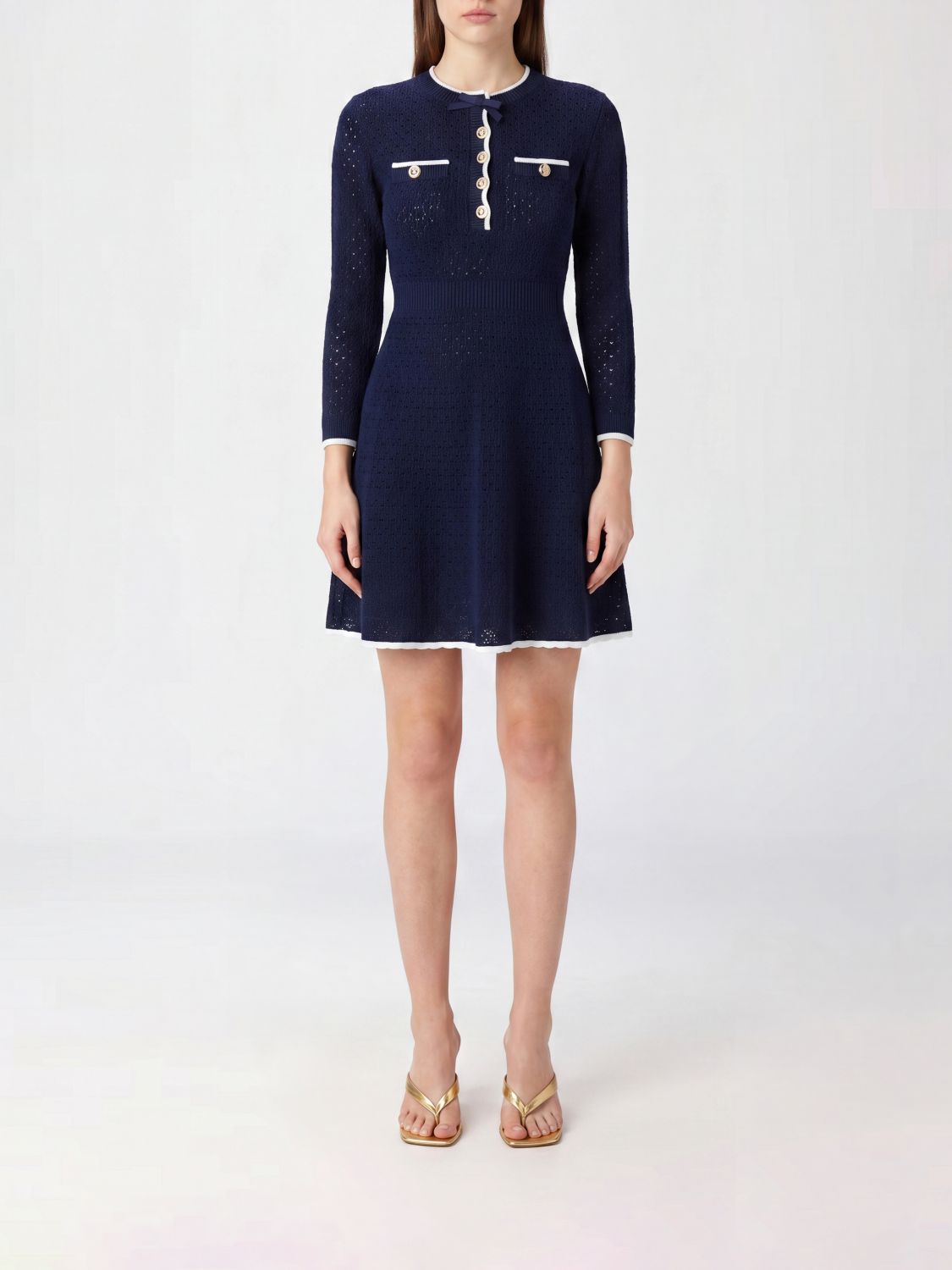 Long-Sleeved Viscose Knit Mini Dress with a Slim Fit