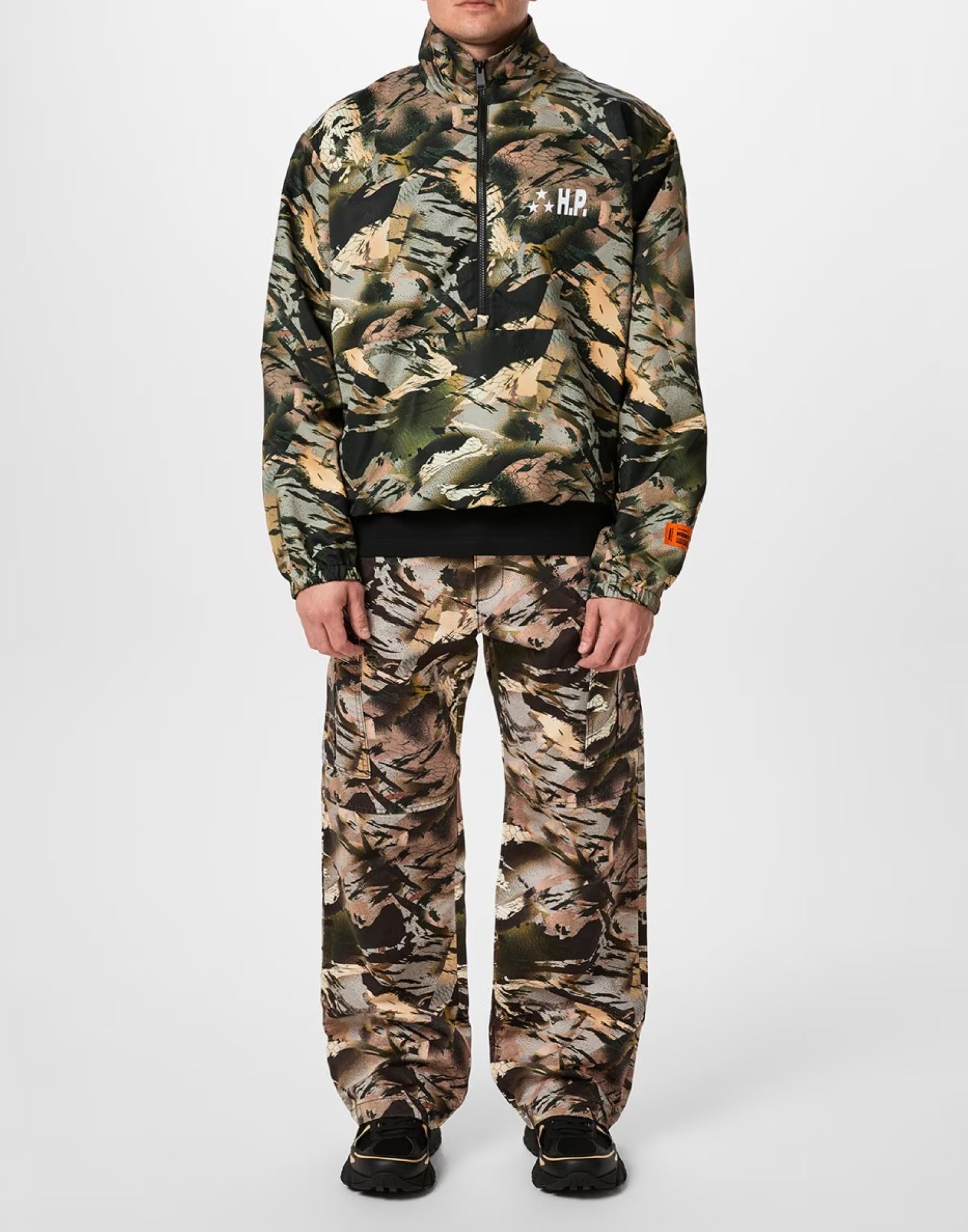 Nylon Camo Logo Tape Windbreaker Jacket — Green
