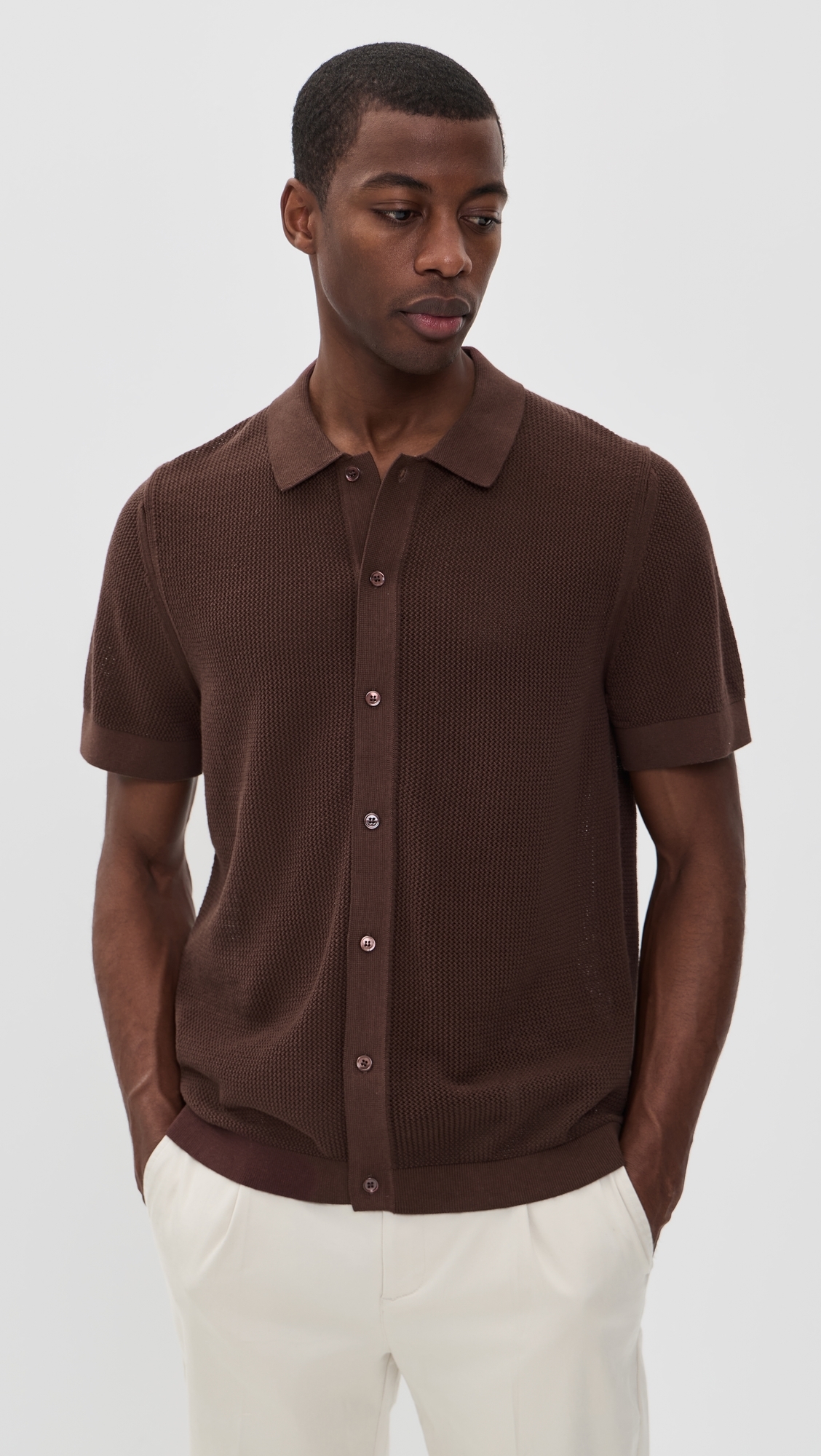Crochet Knit Button Up Shirt Espresso