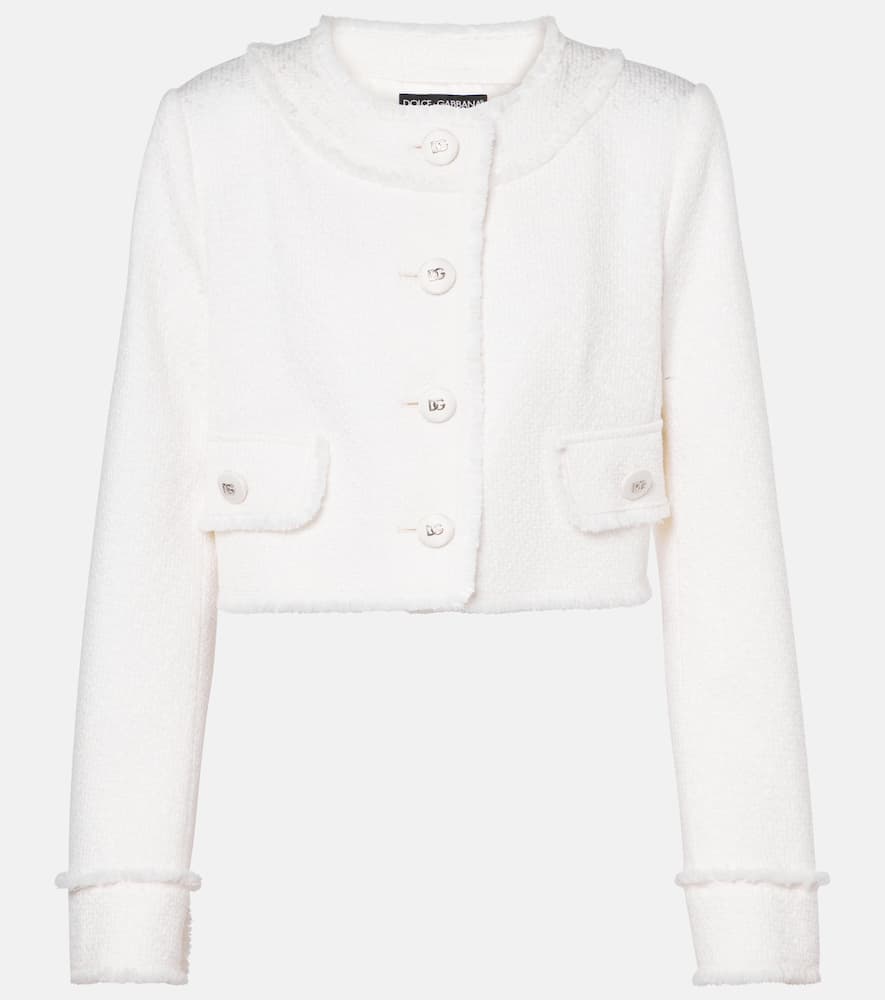 Cropped wool-blend tweed jacket