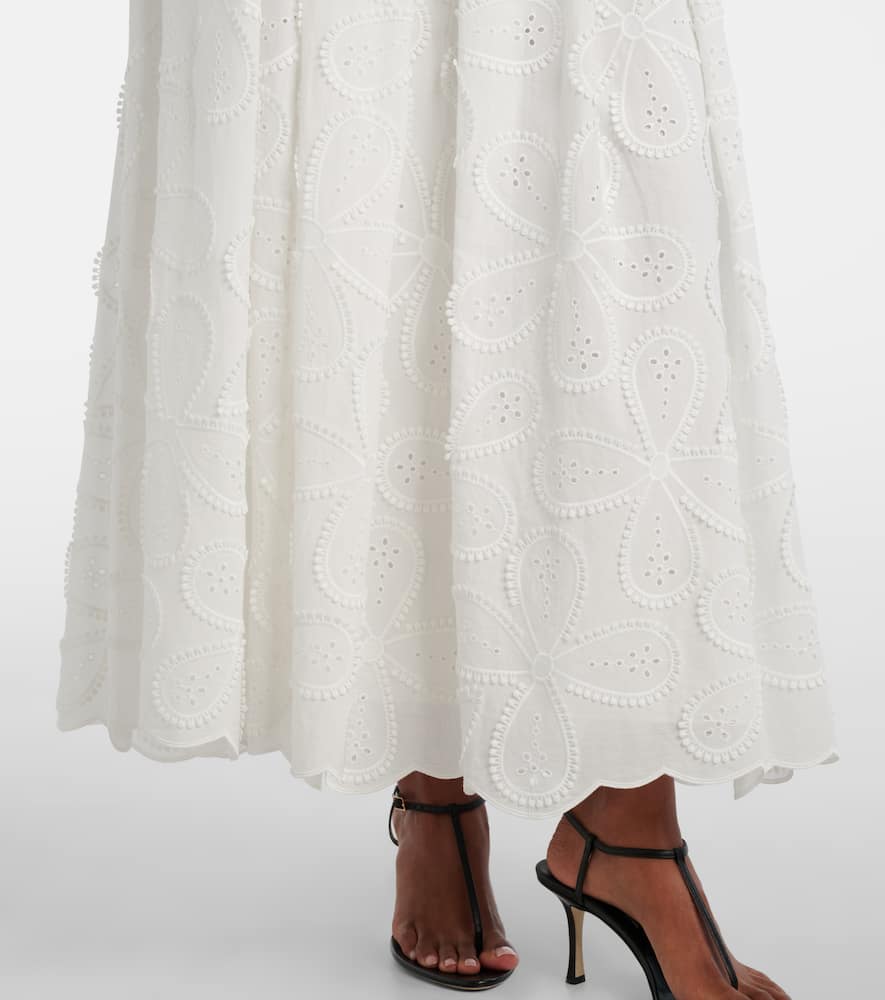 Embroidered belted cotton-blend midi dress