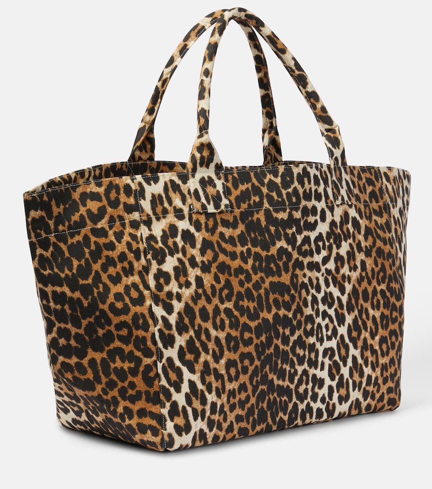 Leopard-print canvas tote bag