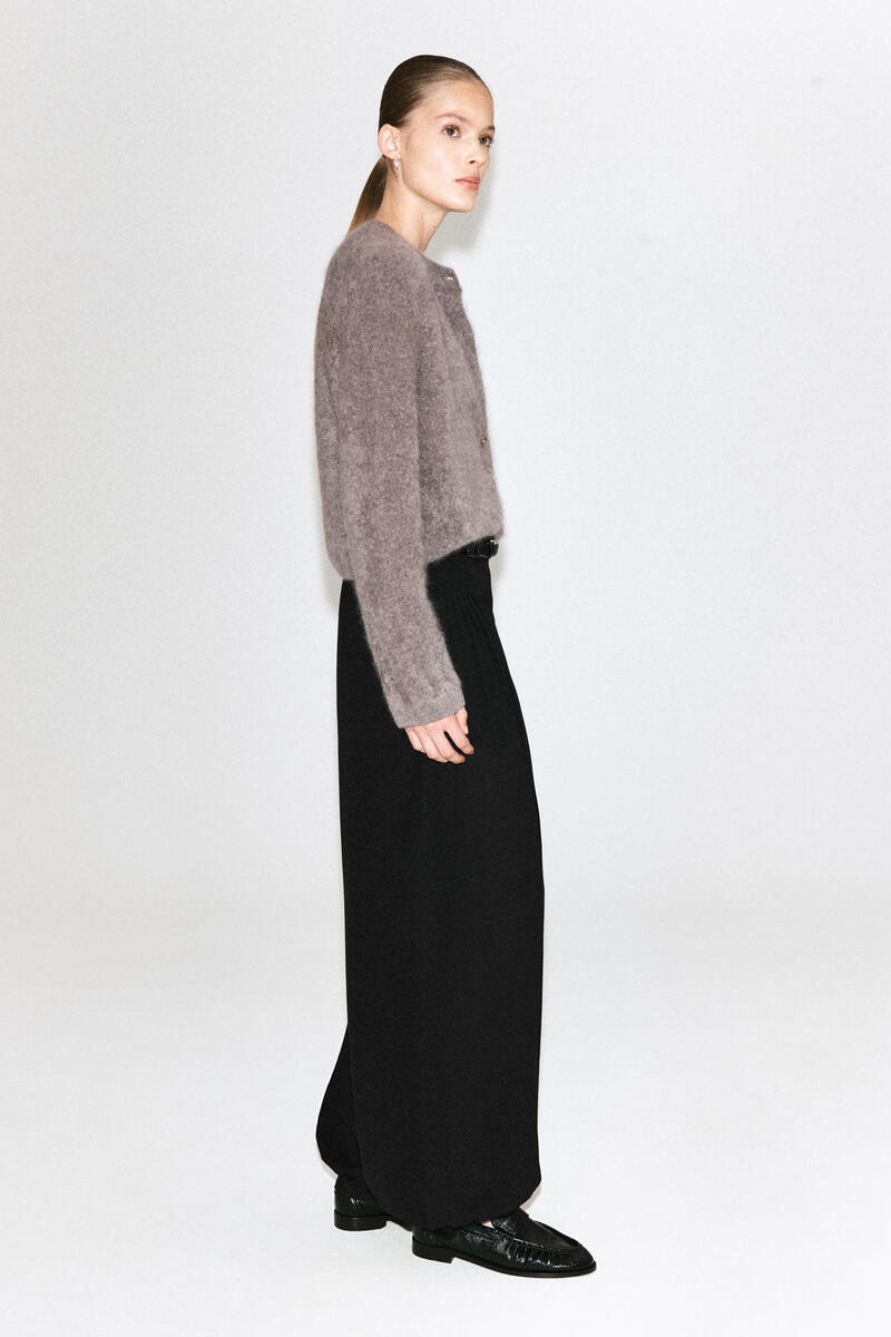 Brushed-Cashmere Crew-Neck Cardigan