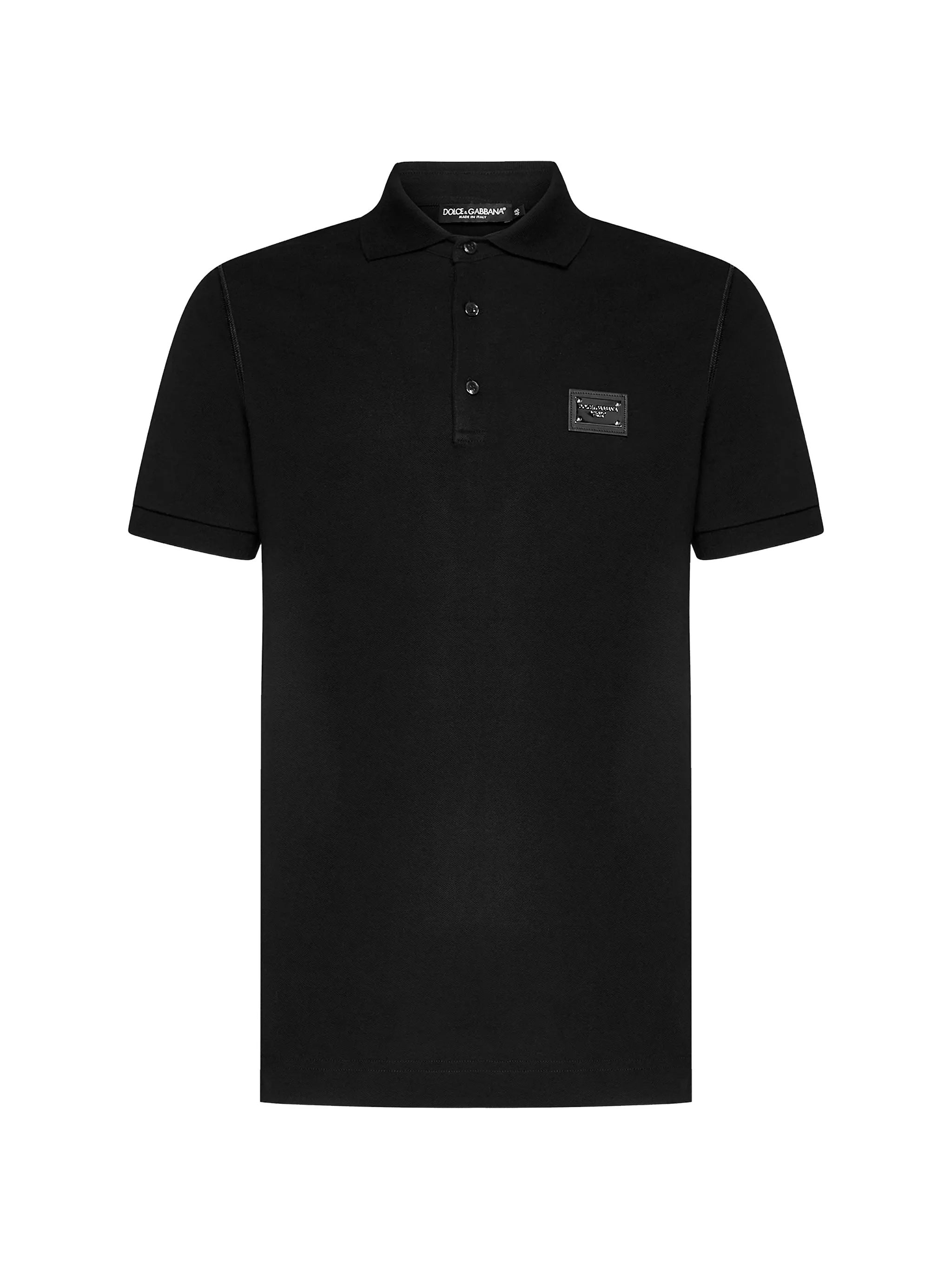 Cotton Polo Shirt with Front Buttons and Logo Metal Plaque