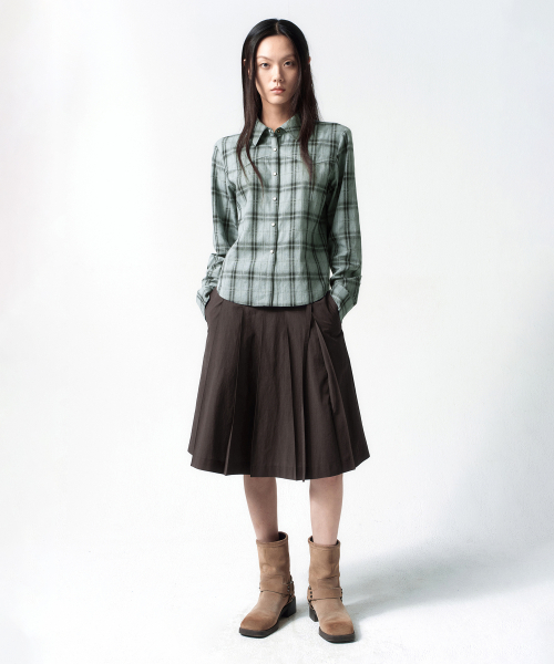 Low Cotton Pleated Skirt BROWN