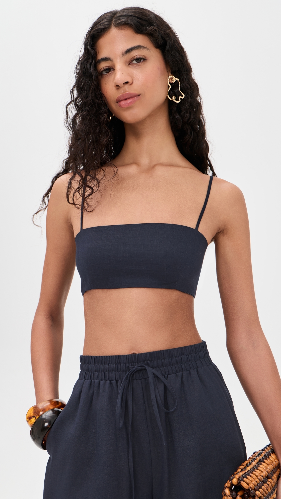 Solid Linen Tie Back Top Midnight