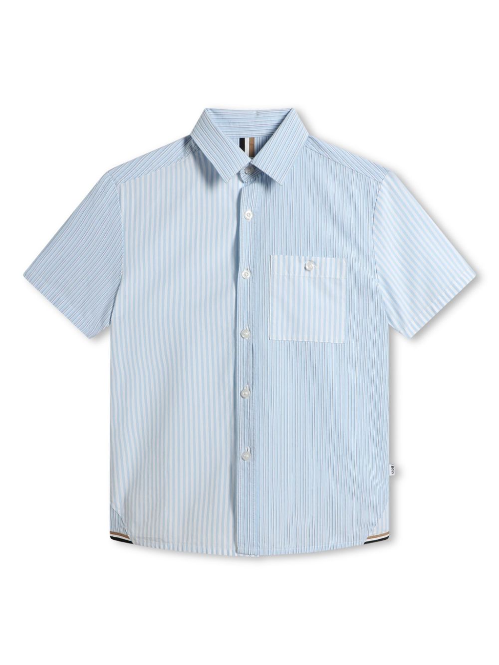 Stripe-print panelled cotton shirt - Blue