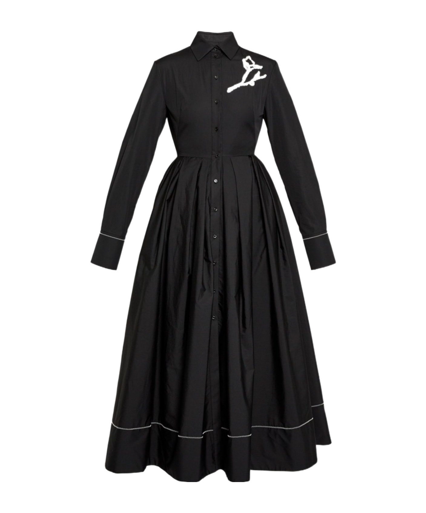 Embroidered pleated cotton-poplin midi shirt dress