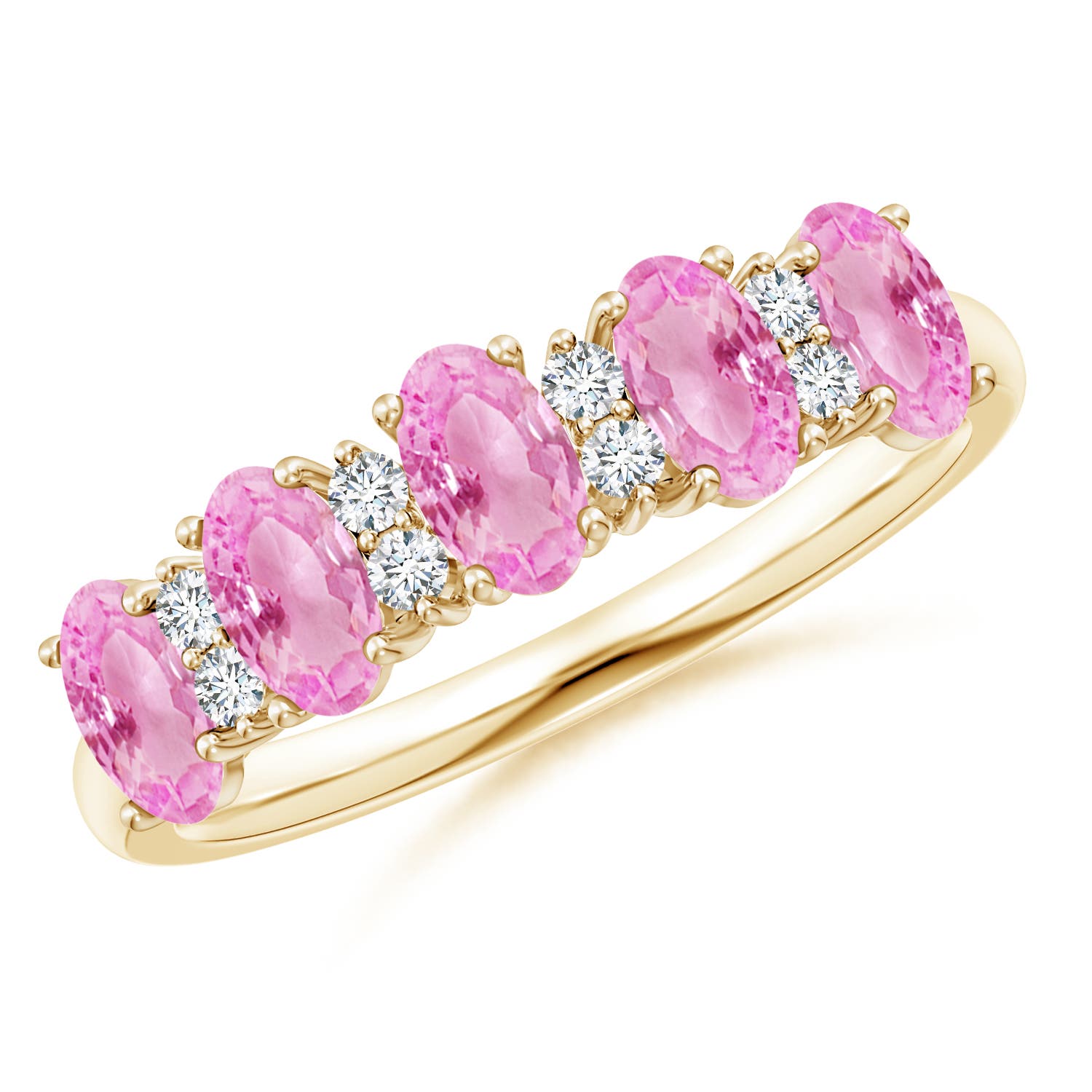 Angara 1.5 Carats Five Stone Pink Sapphire and Diamond Wedding Ring in 14K Yellow Gold