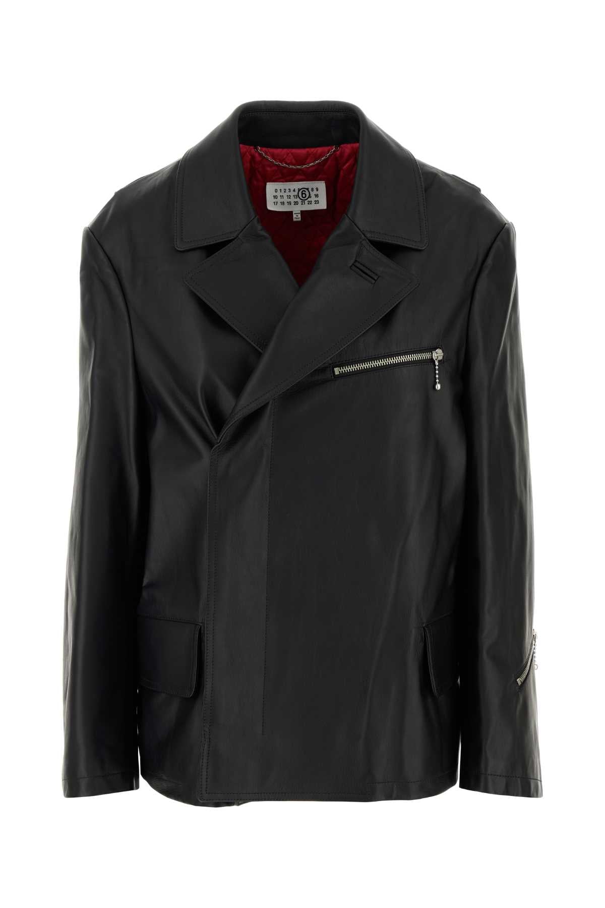 Oversized Leather Leather Jacket — Black