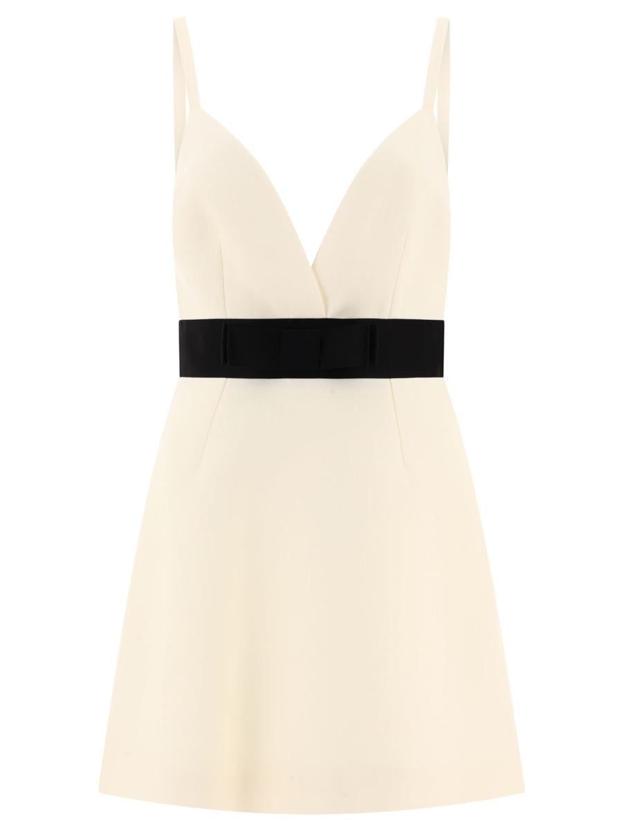 Woolen Dress With Satin Belt And Straps