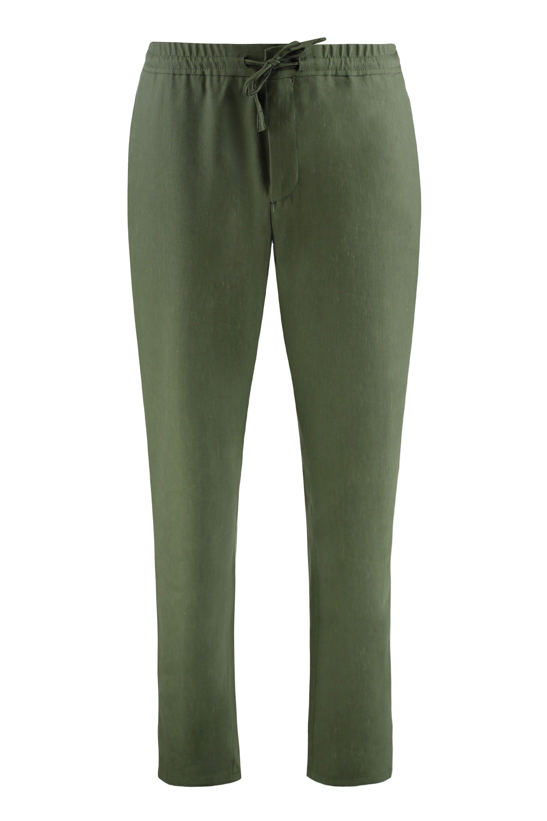 Wool-Linen Blend Trousers — Green