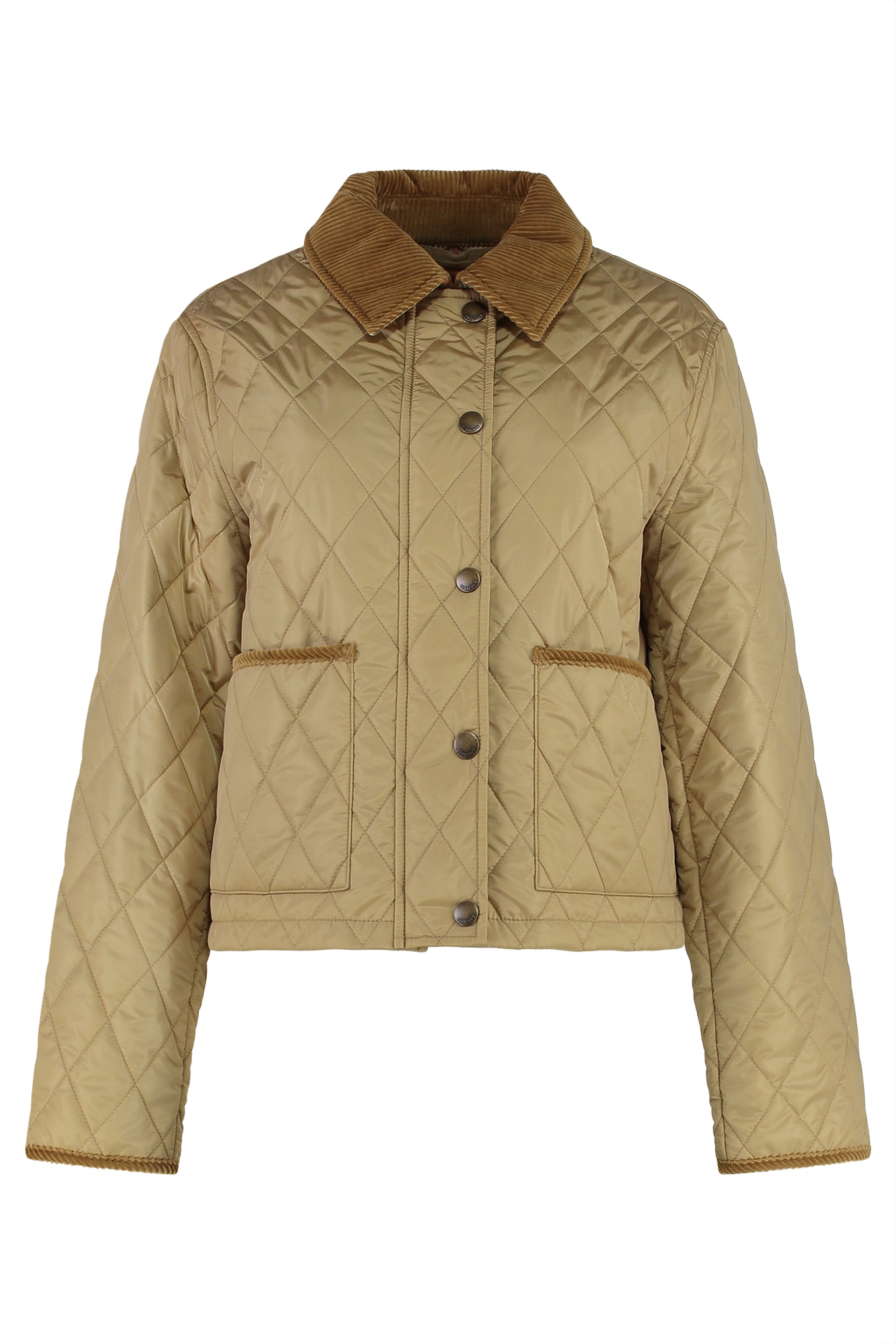 Quilted Jacket with Snap Front and Corduroy Collar