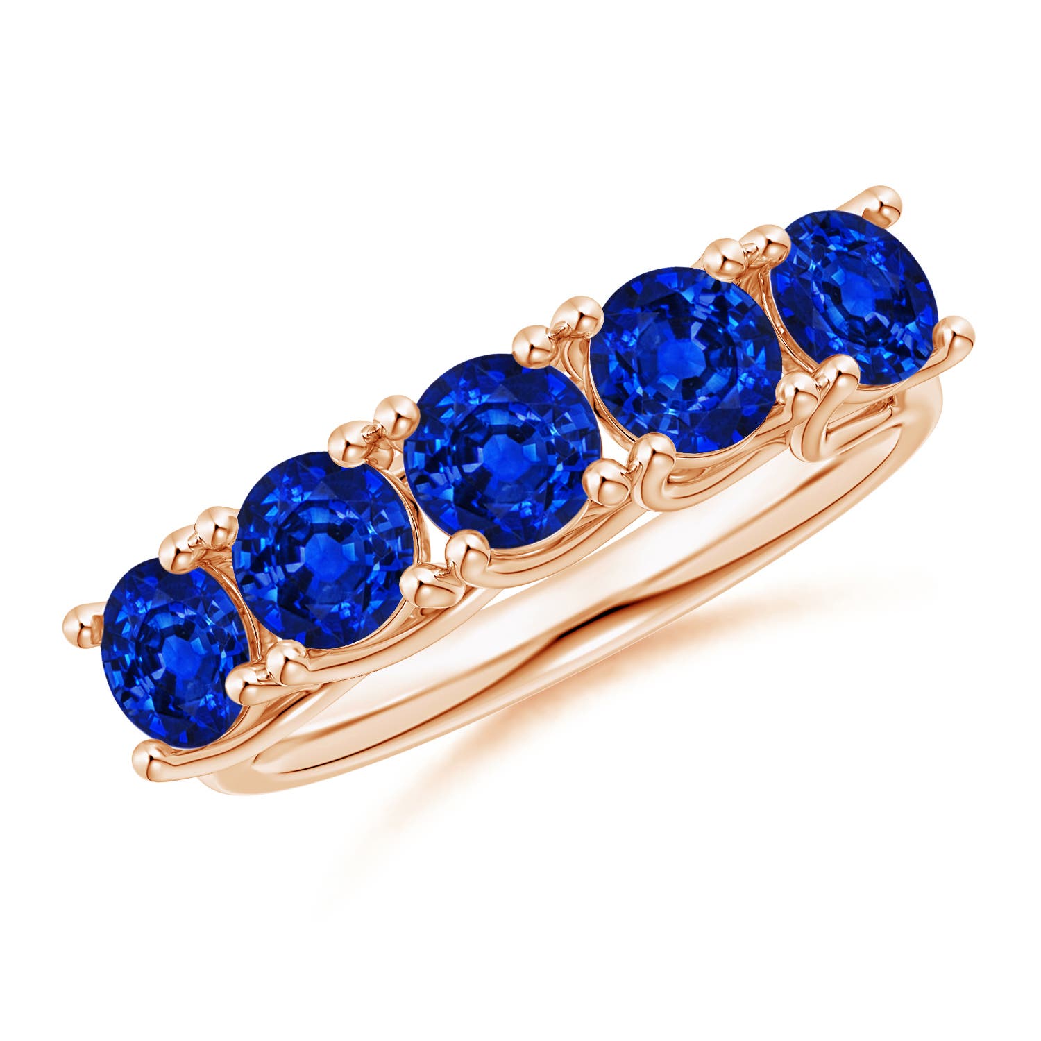 Angara 2.3 Carats Lab-Grown Half Eternity Five Stone Blue Sapphire Wedding Band in 18K Rose Gold