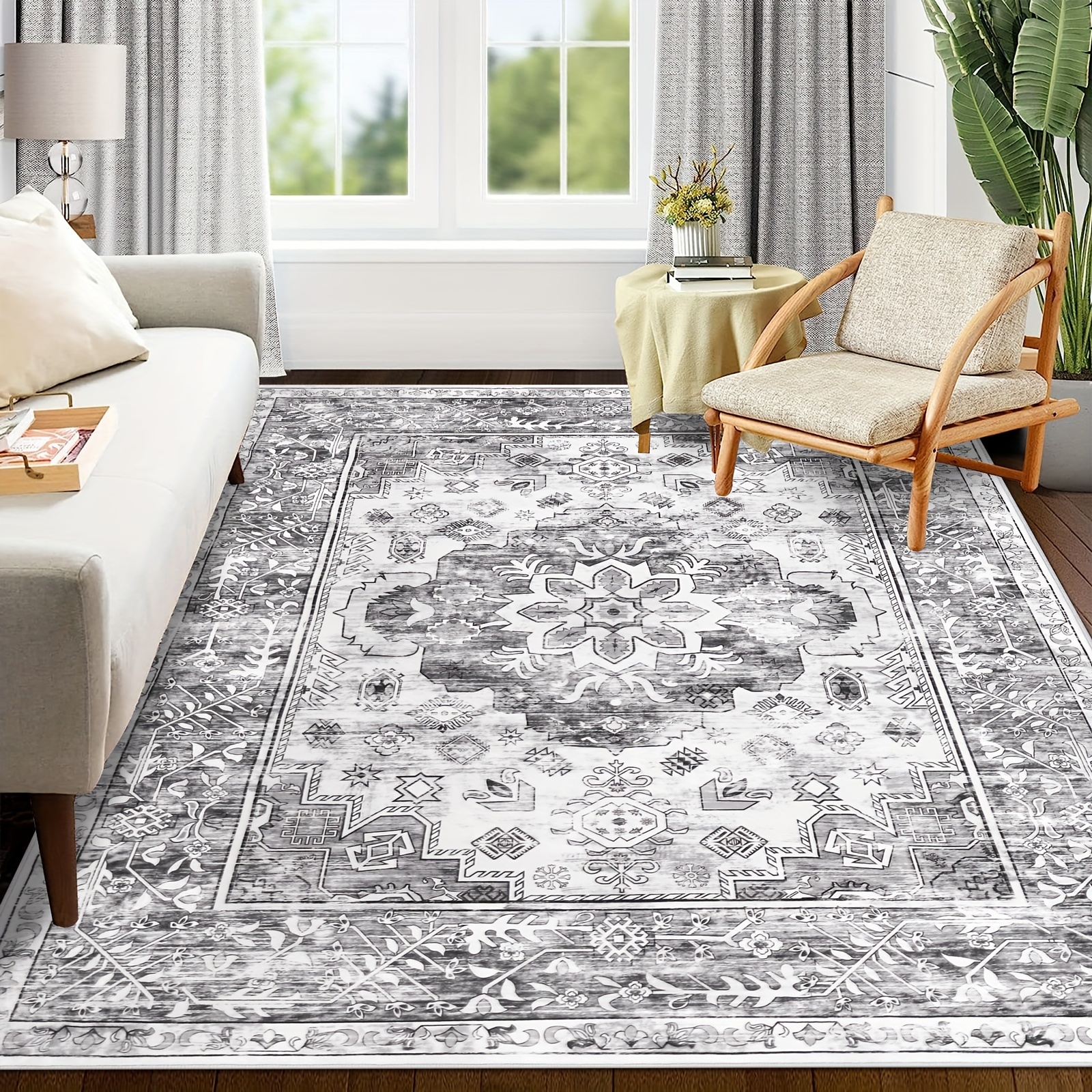 TEMU Large Vintage Area Rug, Non-shedding Print Floor Carpet Machine Washable Rugs For Living Room Non Slip Traditional Boho Floor Carpet Rugs For