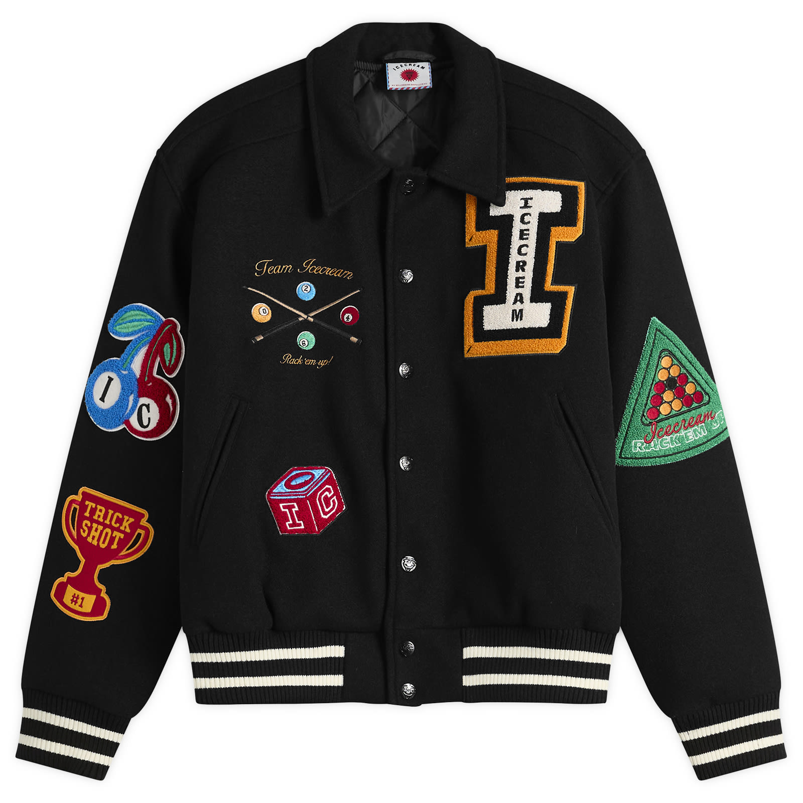 Men's Trick Shot Collared Varsity Jacket in Black