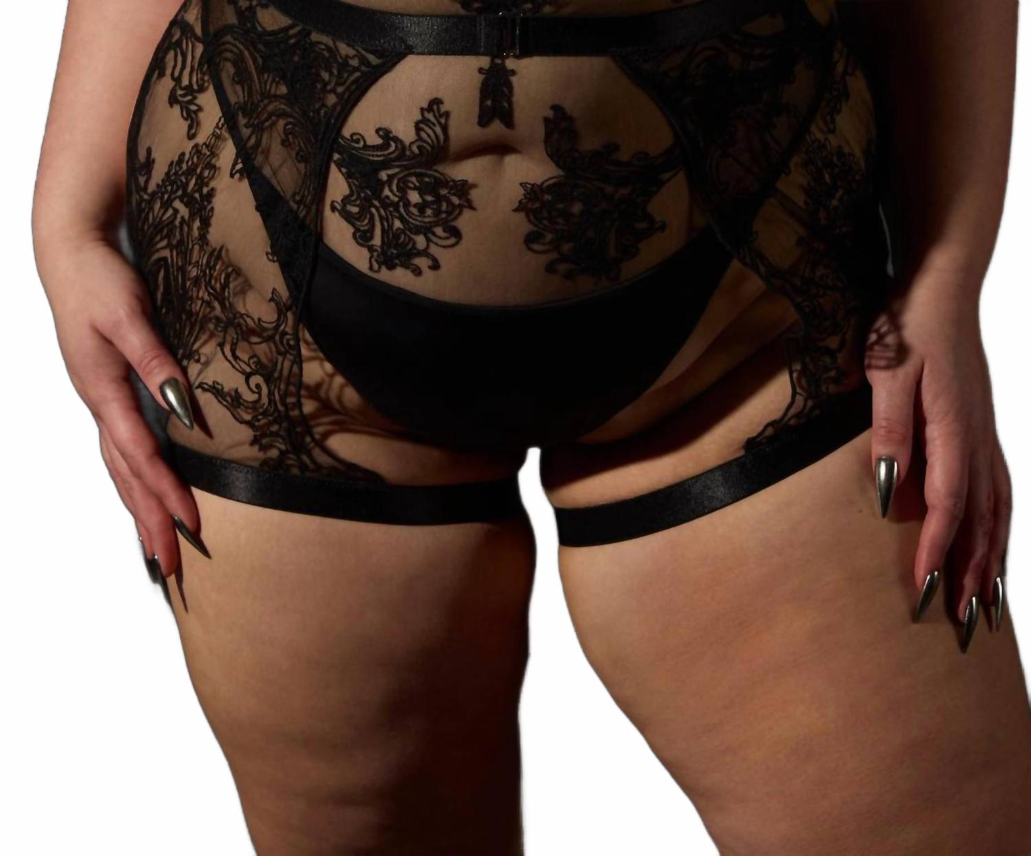 Magdalene Embroidered Garter In Black
