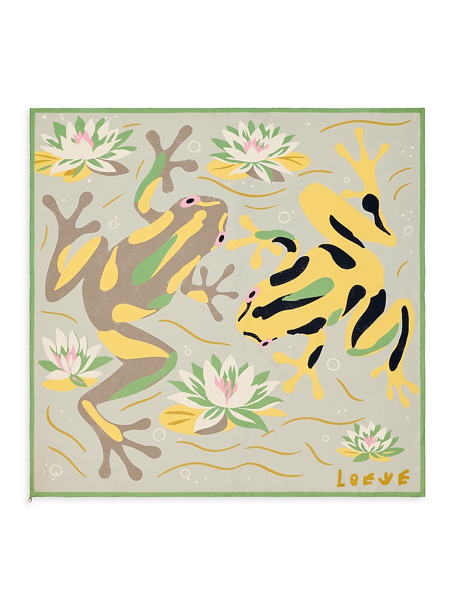 Women's x Paula's Ibiza Frog-Print Silk Scarf - Beige Light Blue