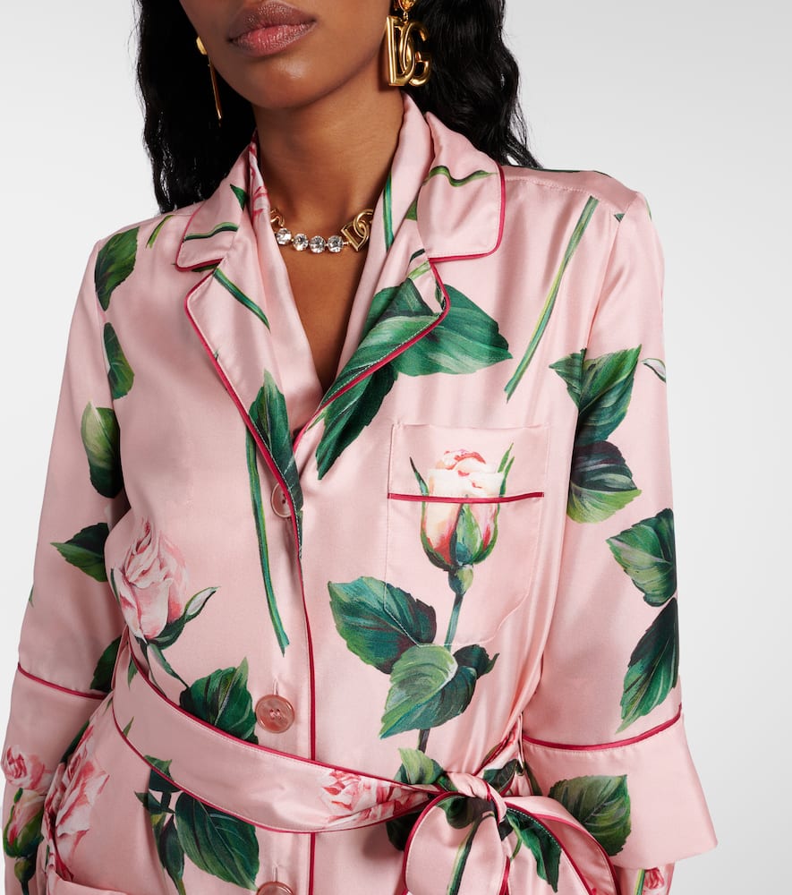 Floral belted silk satin maxi dress