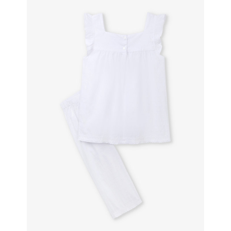 Girls White Kids Ruffle-strap Square-neck Organic-cotton Pyjamas 