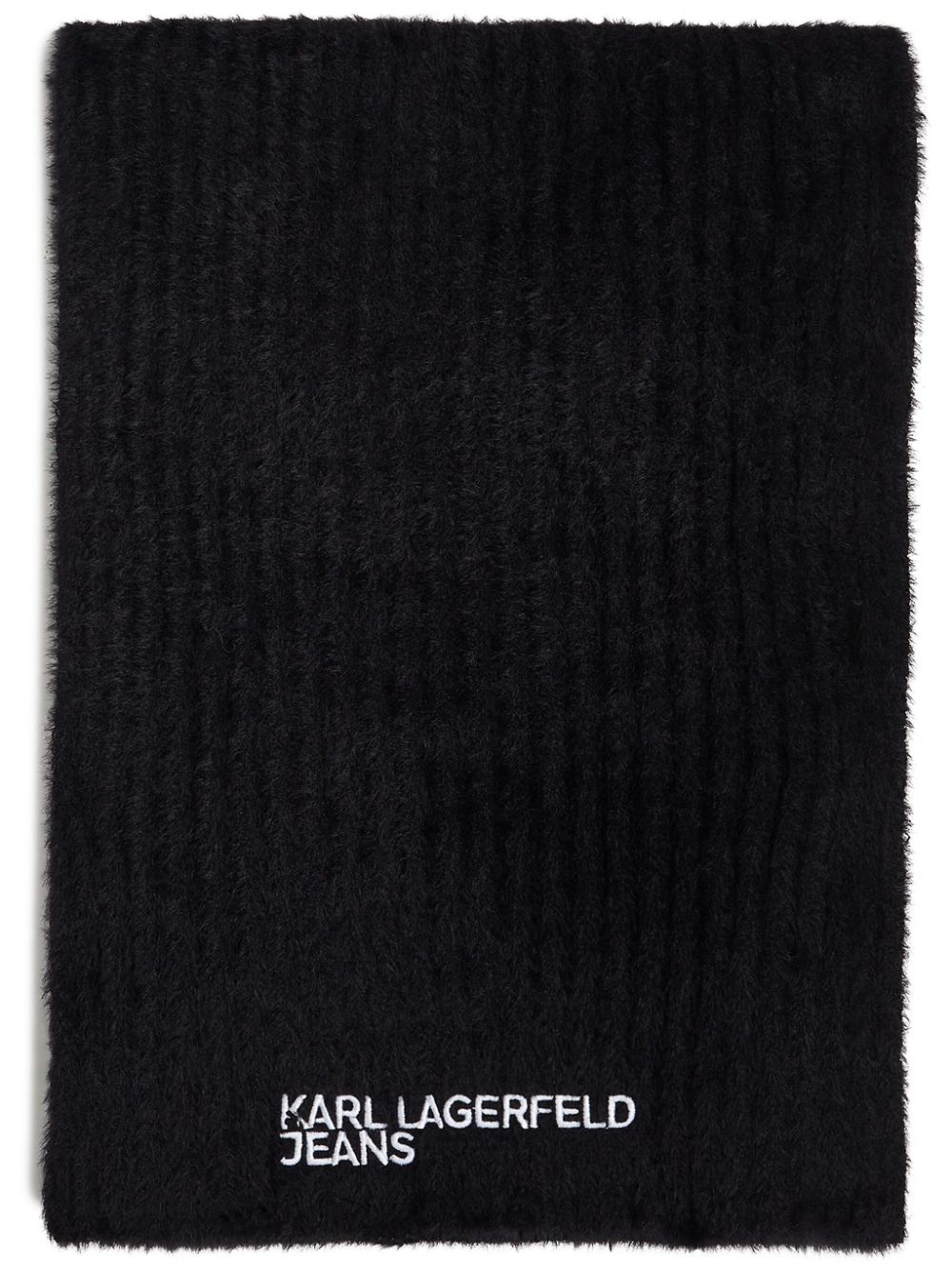 Fluffy embroidered-logo scarf - Black