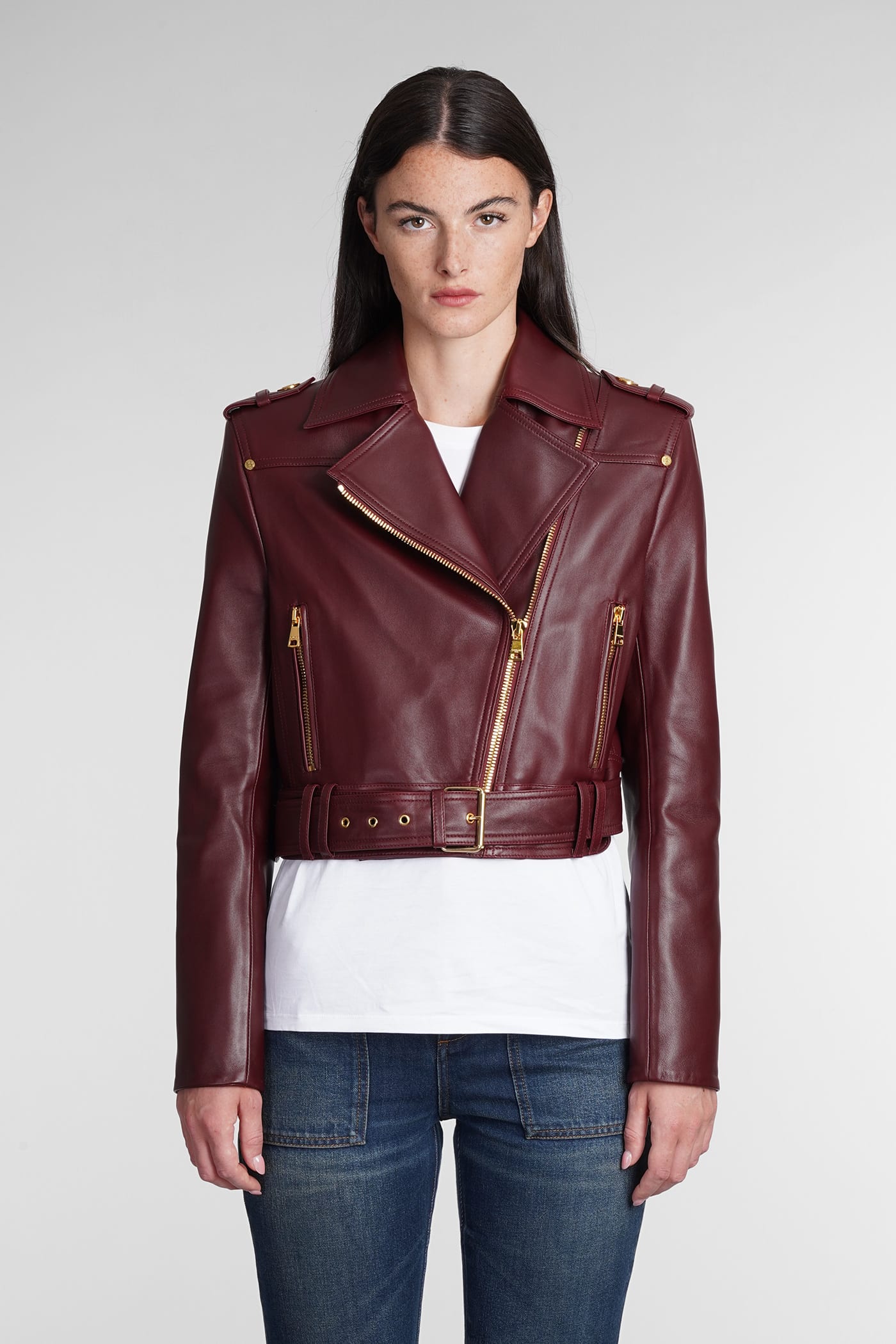 Leather Jacket In Bordeaux Leather