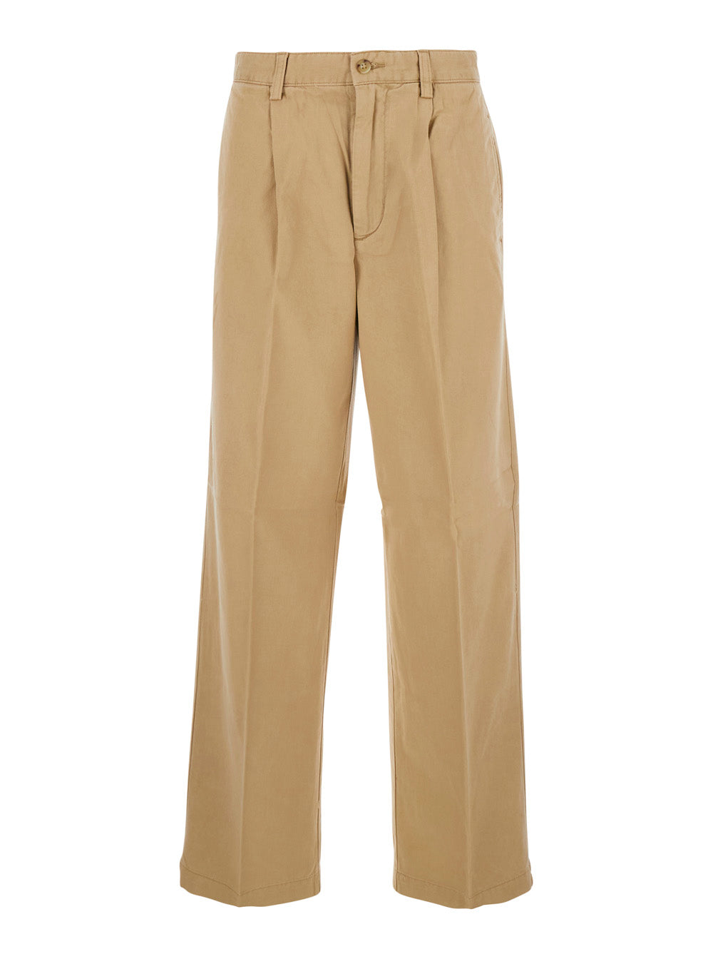 Cotton-Lyocell Blend Trousers — Beige