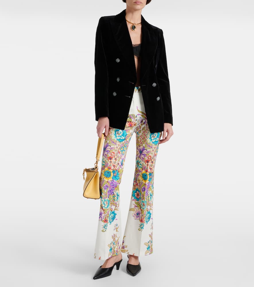 Floral cotton-blend flared pants