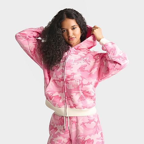 Women's Script Logo Camo Full-Zip Hoodie in Pink Camo