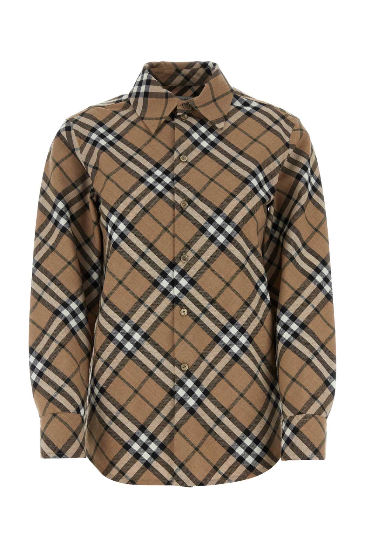 Checked Wool-Polyester Shirt — Beige
