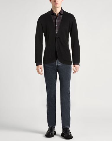 Man Cardigan Black Size M Linen, Cotton